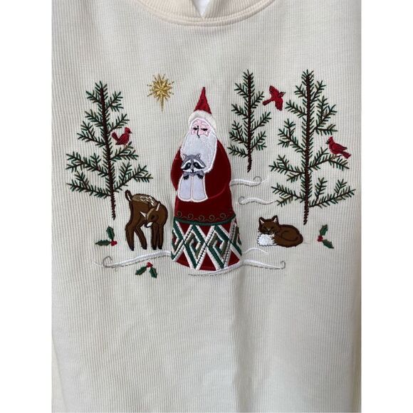 White stag NWT Christmas Santa Forest scene with animals longsleeve ribbed size - Picture 1 of 3